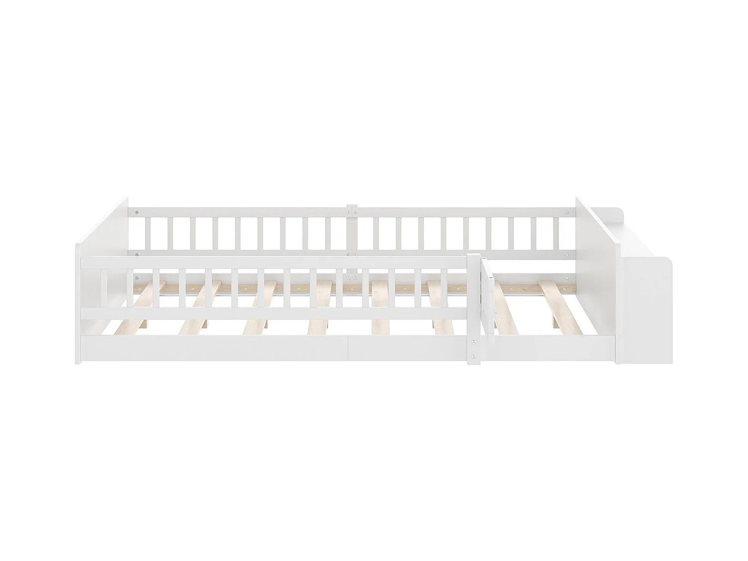 Lit enfant 90x200cm en Pin Naturel, blanc, Sécurité et étagères Intégré, sans matelas