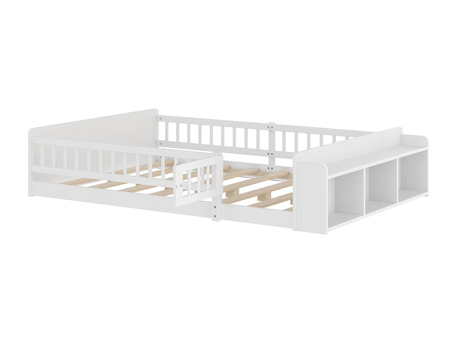 Lit enfant 90x200cm en Pin Naturel, blanc, Sécurité et étagères Intégré, sans matelas