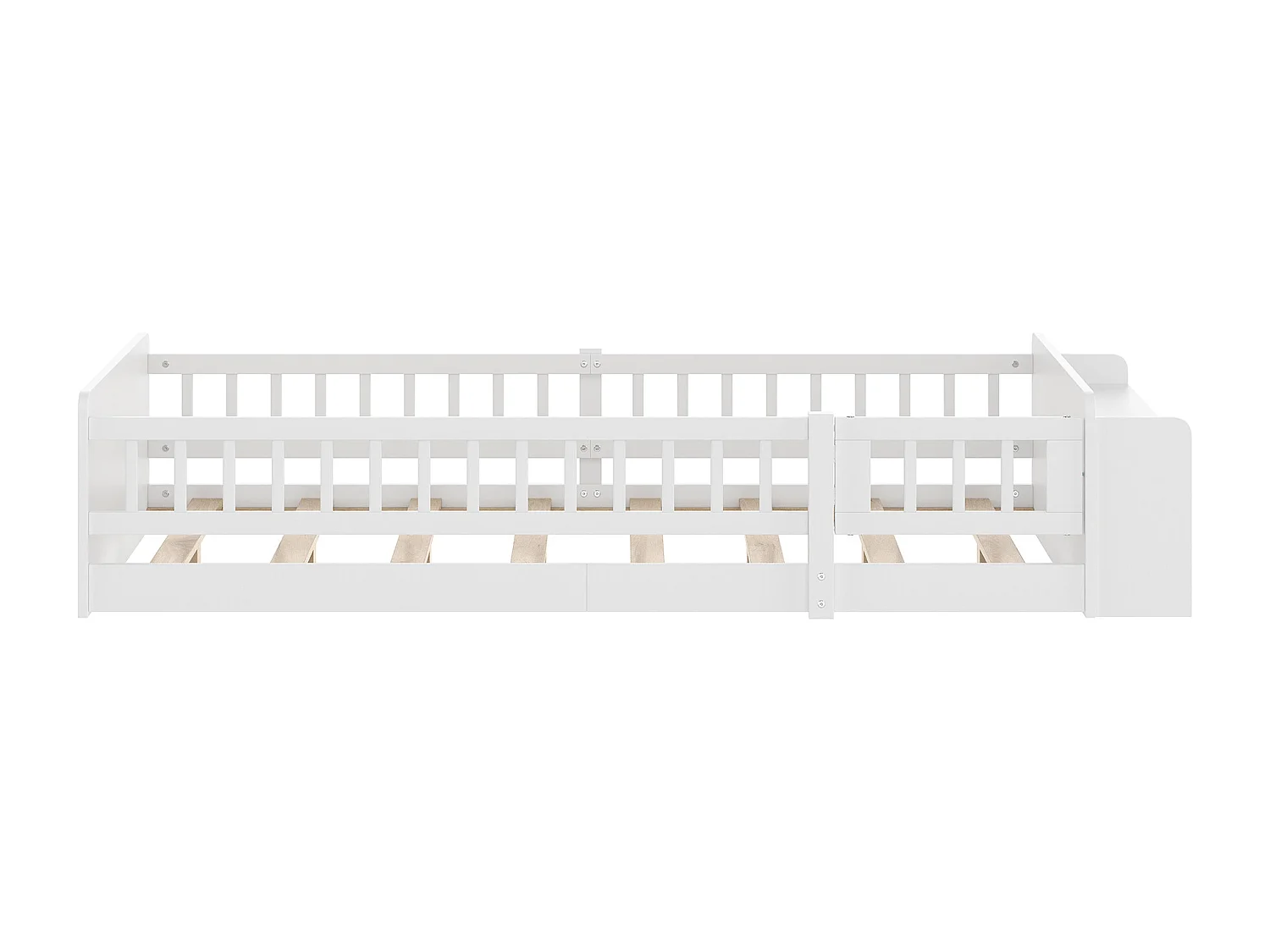 Lit enfant 90x200cm en Pin Naturel, blanc, Sécurité et étagères Intégré, sans matelas