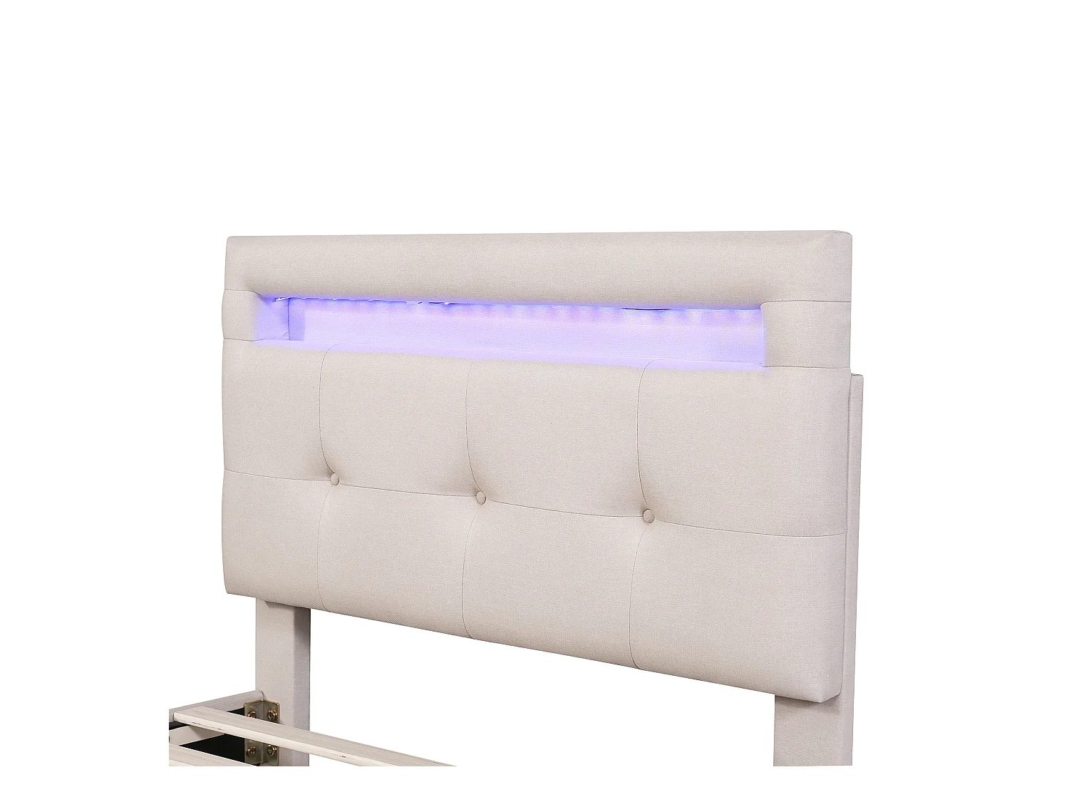 Lit enfant 90x200 cm en lin avec 2 tiroirs de rangement et LED, beige, Sommier à lattes, sans matelas