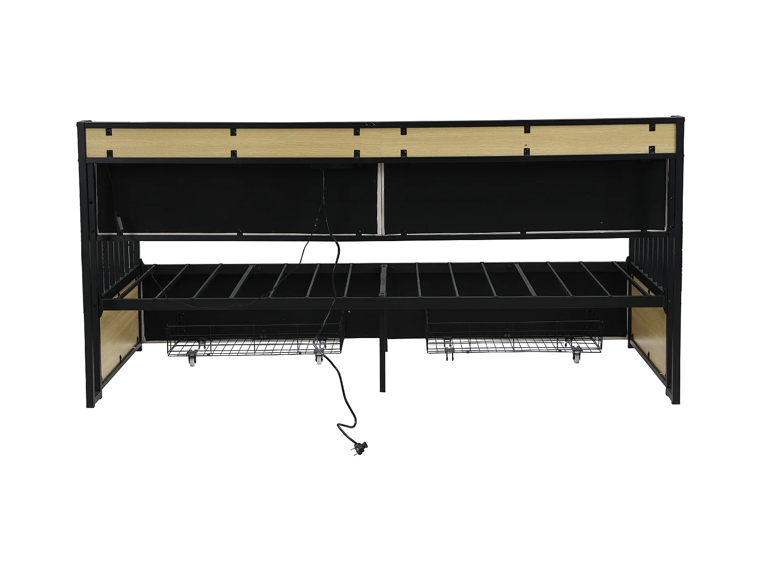 Canapé-lit adulte 90x200cm avec 2 tiroirs, lit avec LED et USB Type-C,structure en fer, beige,sans matelas