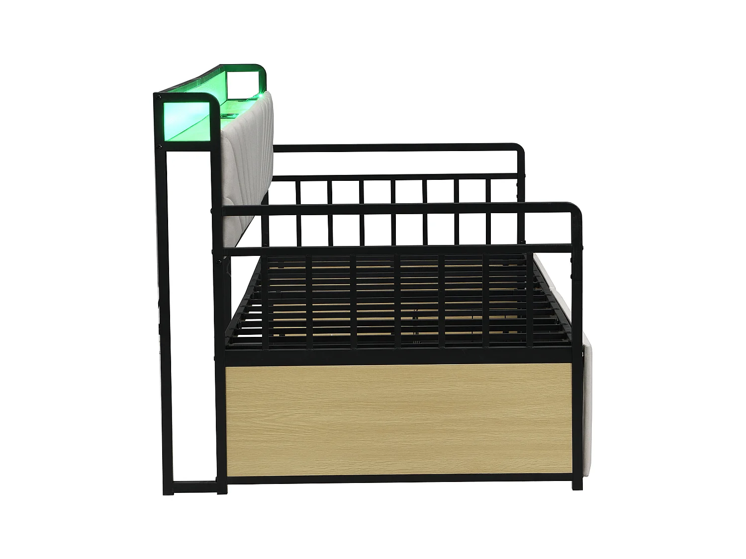 Canapé-lit adulte 90x200cm avec 2 tiroirs, lit avec LED et USB Type-C,structure en fer, beige,sans matelas