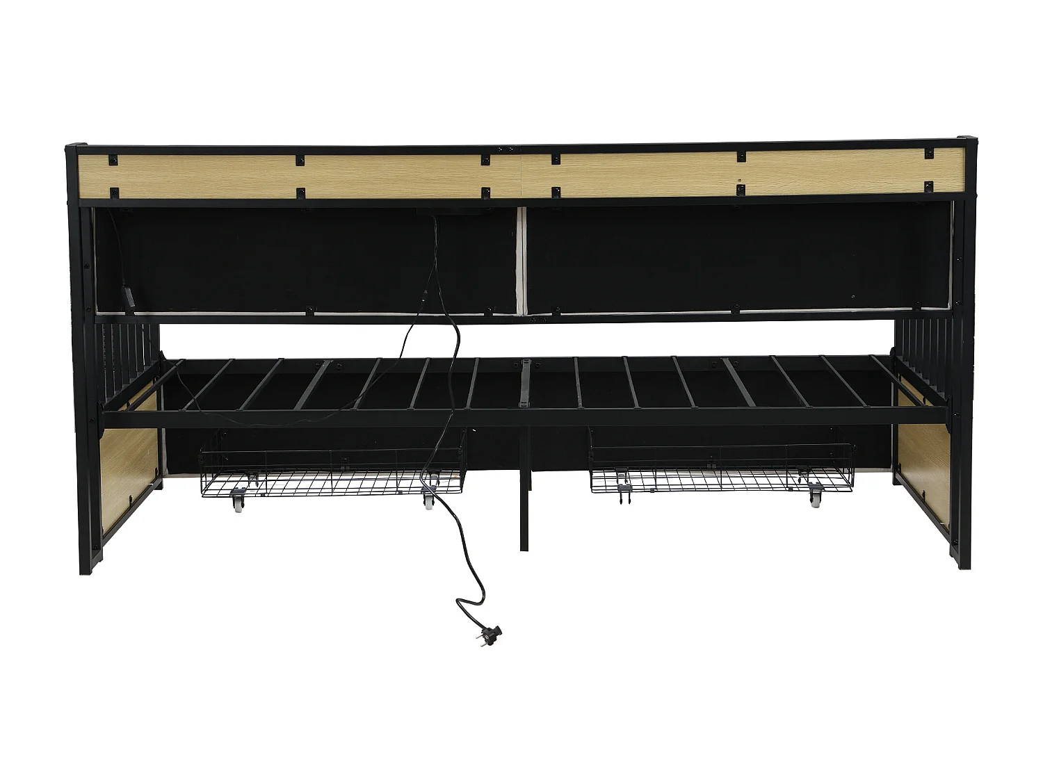 Canapé-lit adulte 90x200cm avec 2 tiroirs, lit avec LED et USB Type-C,structure en fer, beige,sans matelas