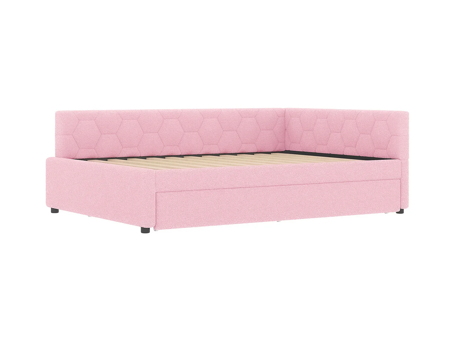 Canapé-lit enfant 140x200cm avec lit gigogne 80x180 cm, imitation laine, rose, sans matelas