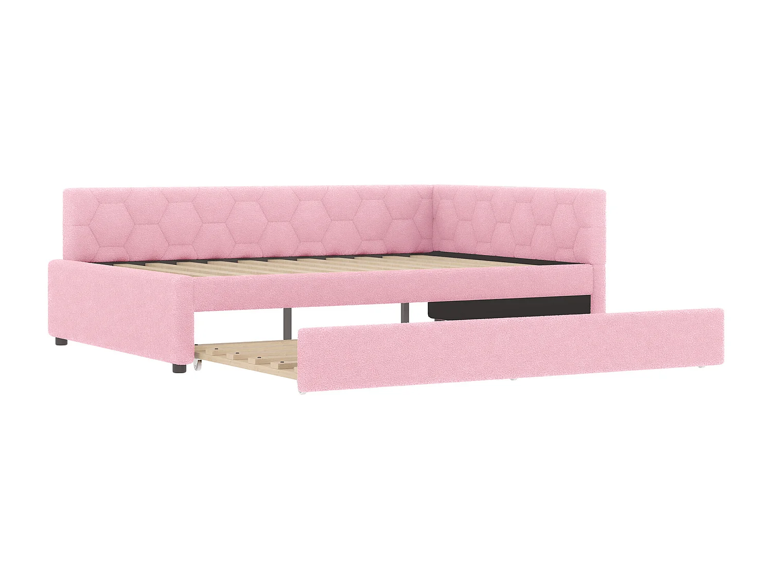 Sofá-cama infantil 140x200cm com cama auxiliar 80x180cm, veludo rosa, sem colchão