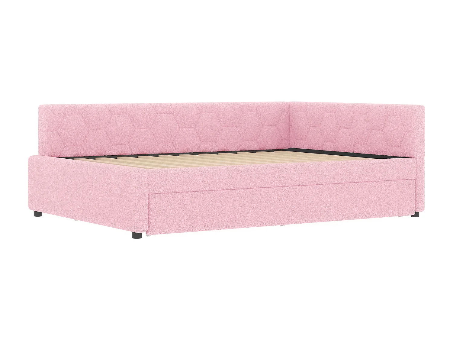 Sofá-cama infantil 140x200cm com cama auxiliar 80x180cm, veludo rosa, sem colchão