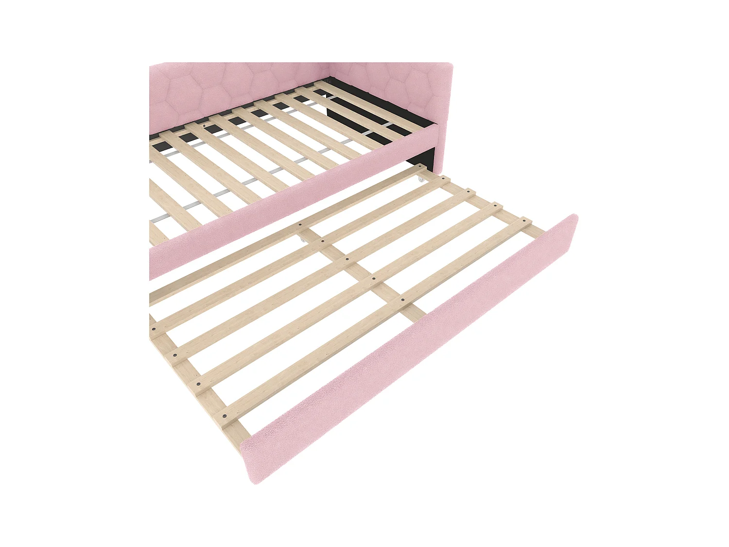 Canapé-lit enfant 90x200cm avec lit gigogne 80x180 cm, imitation laine, rose, sans matelas