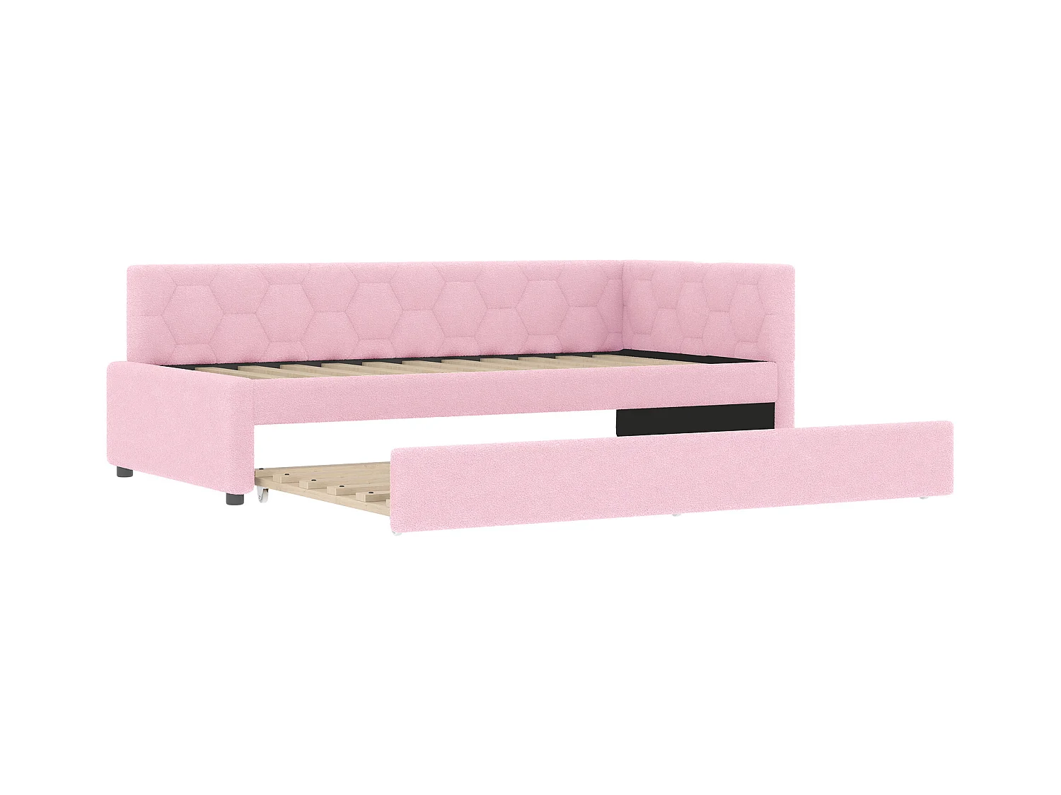 Canapé-lit enfant 90x200cm avec lit gigogne 80x180 cm, imitation laine, rose, sans matelas