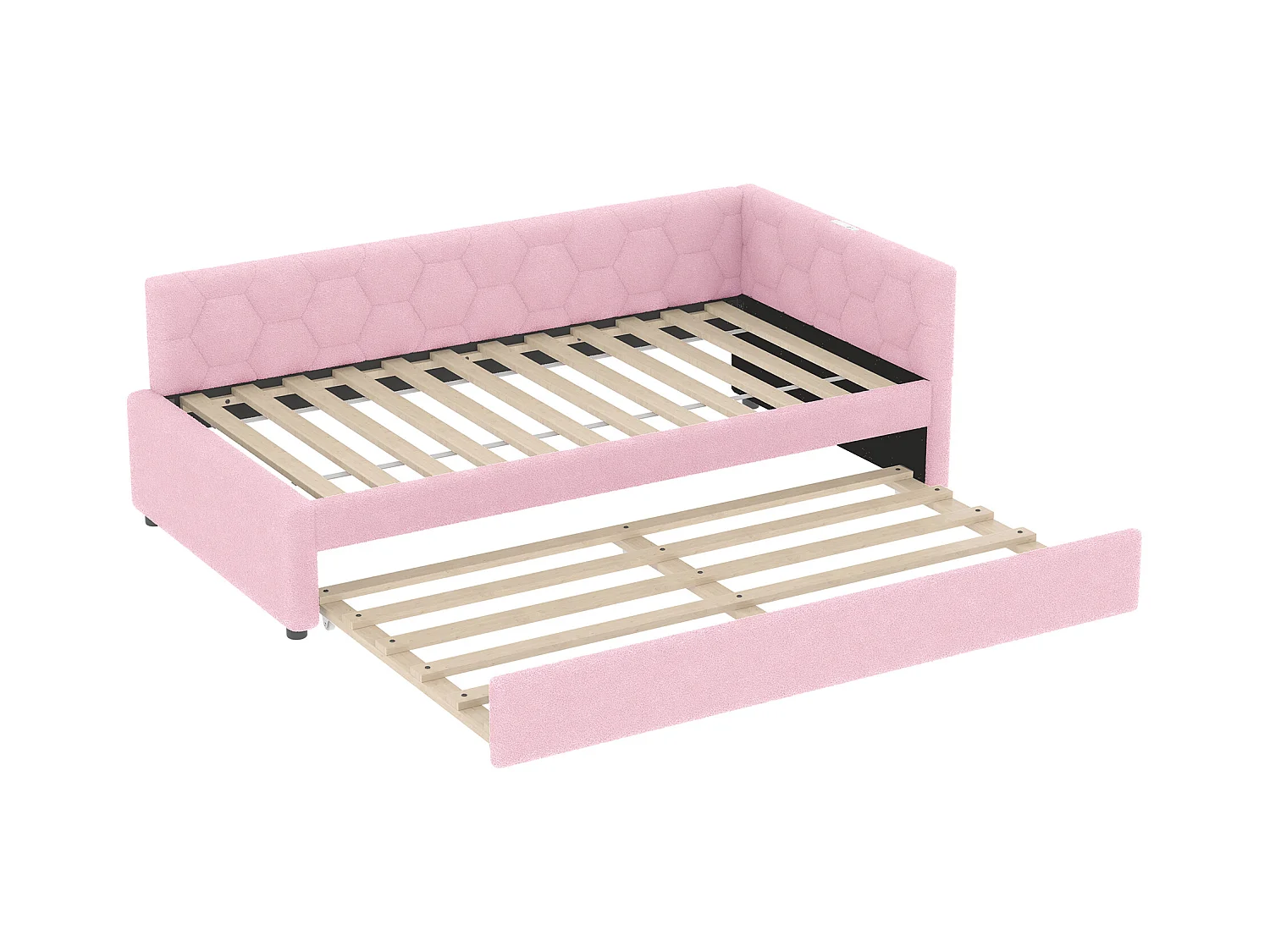 Canapé-lit enfant 90x200cm avec lit gigogne 80x180 cm, imitation laine, rose, sans matelas