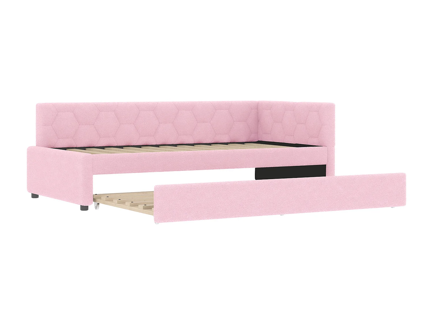 Sofá-cama infantil 90x200cm com cama auxiliar 80x180cm, veludo rosa, sem colchão