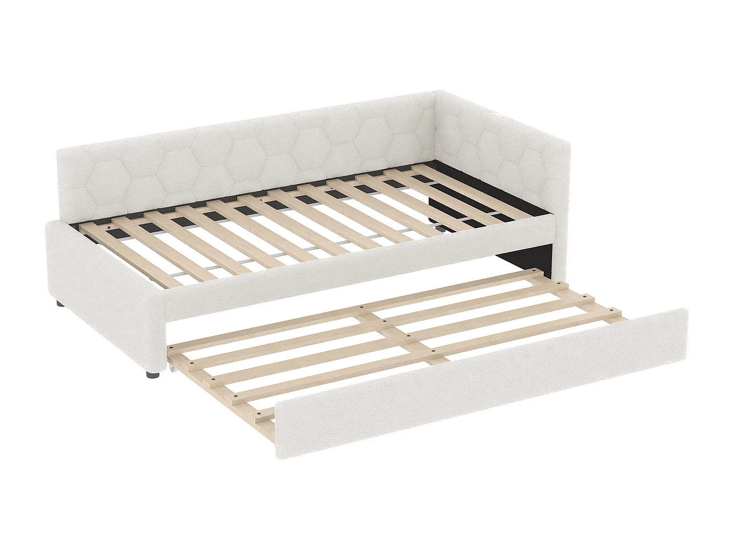 Canapé-lit enfant 90x200cm avec lit gigogne 80x180 cm, imitation laine, blanc, sans matelas