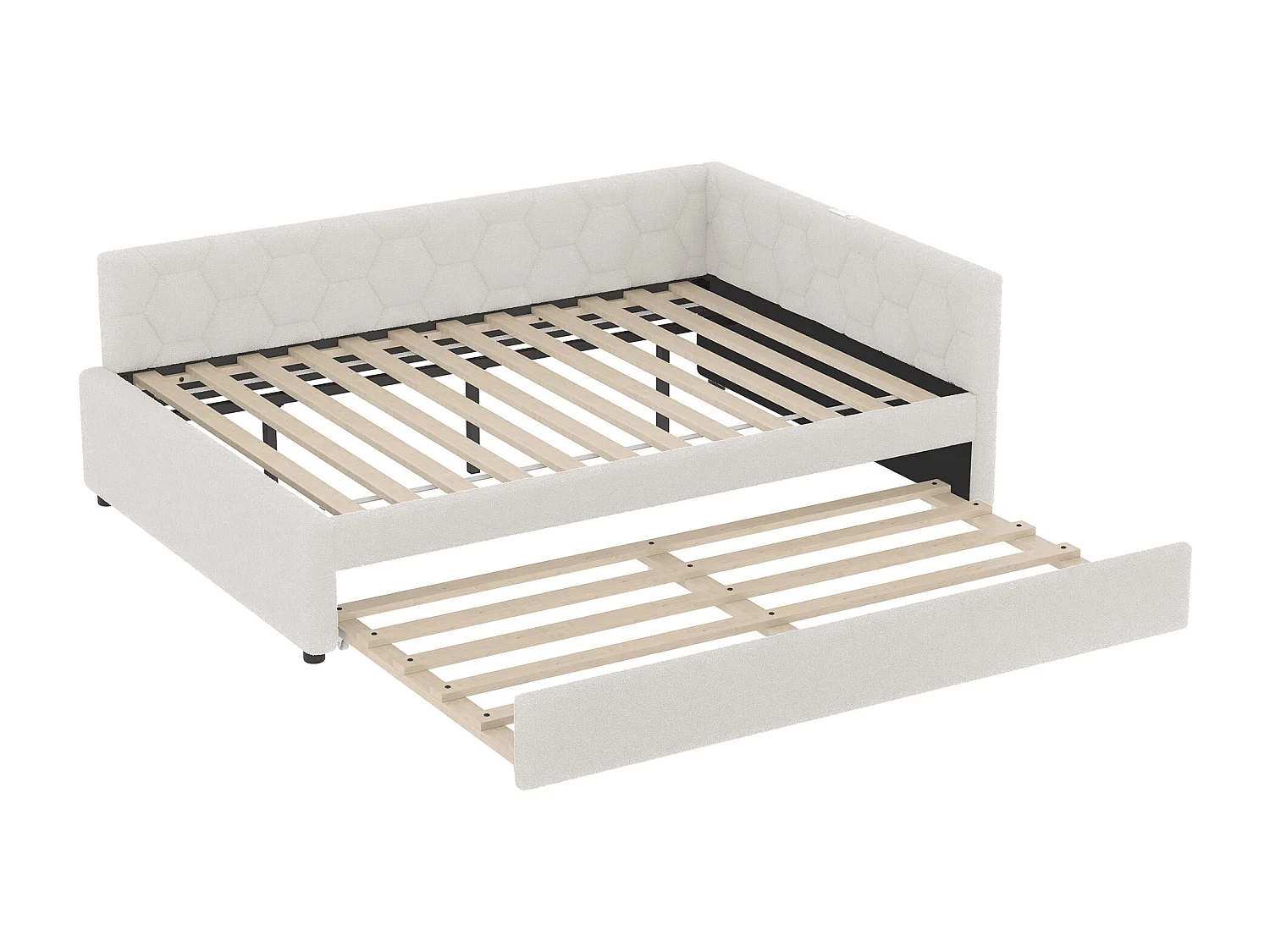 Sofá-cama infantil 140x200cm com cama auxiliar 80x180cm, veludo branco, sem colchão