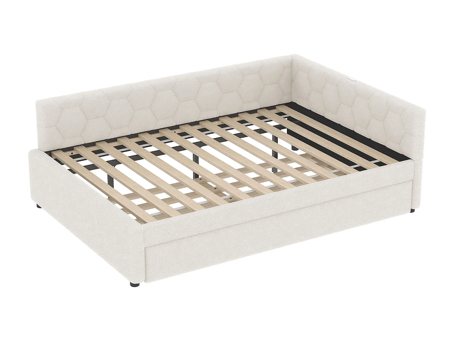 Sofá-cama infantil 140x200cm com cama auxiliar 80x180cm, veludo branco, sem colchão