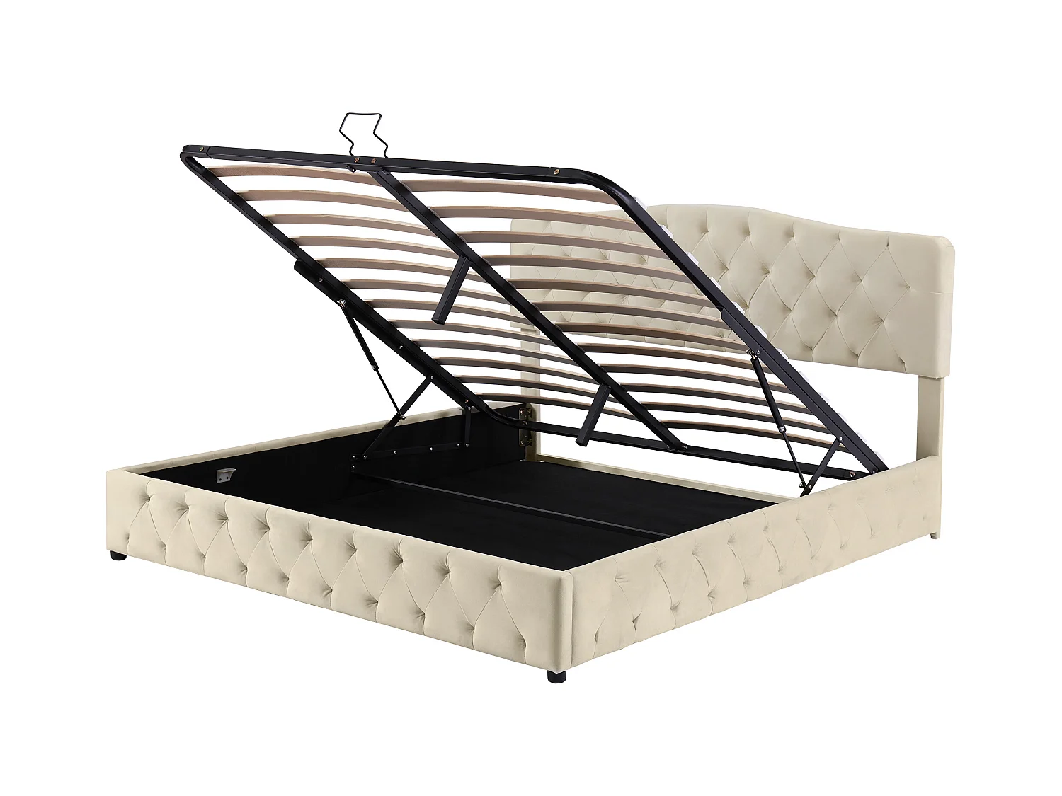 lit coffre adulte 180x200cm beige en velour, tête de lit réglable en hauteur, sans matelas