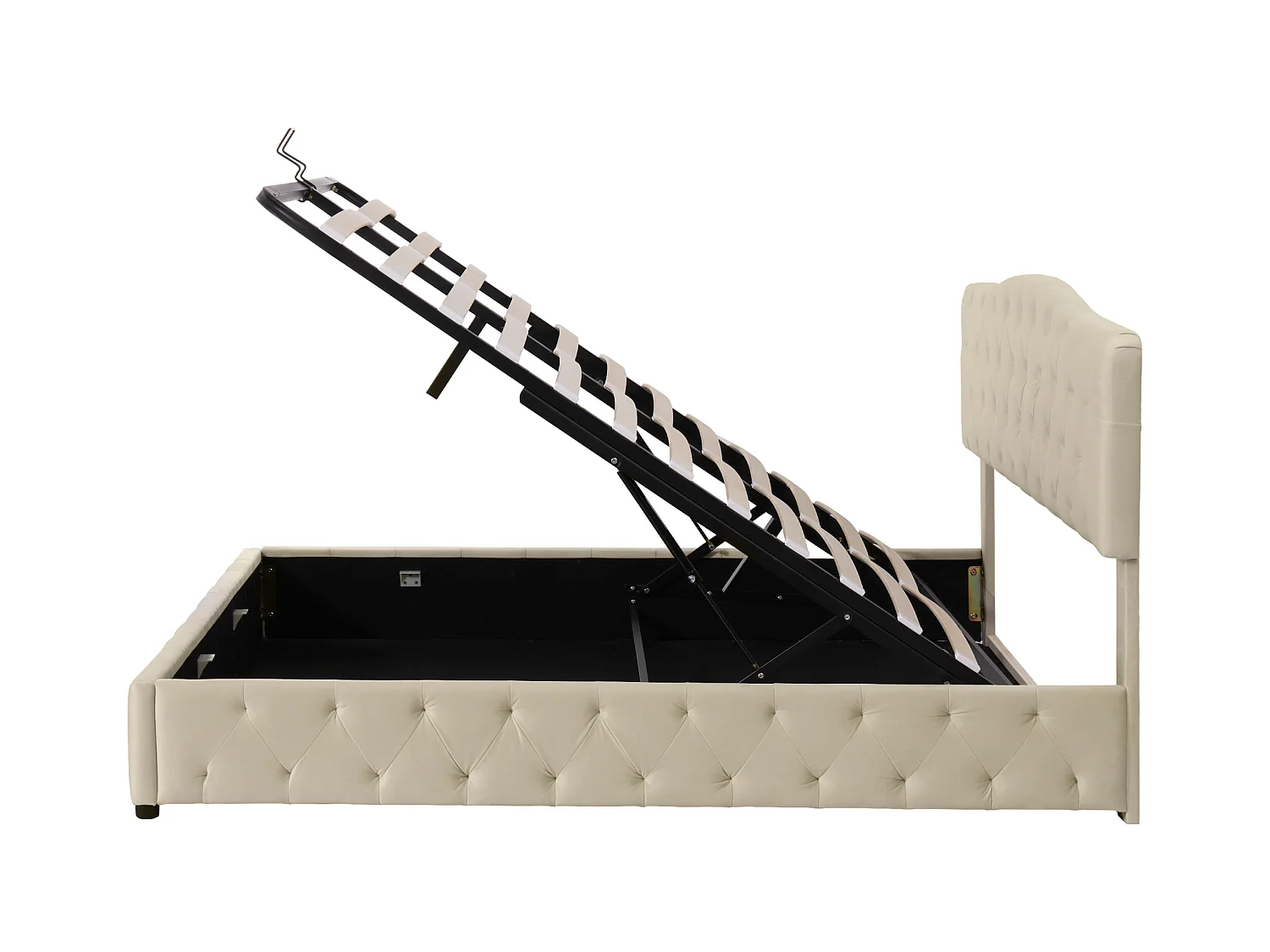 lit coffre adulte 180x200cm beige en velour, tête de lit réglable en hauteur, sans matelas