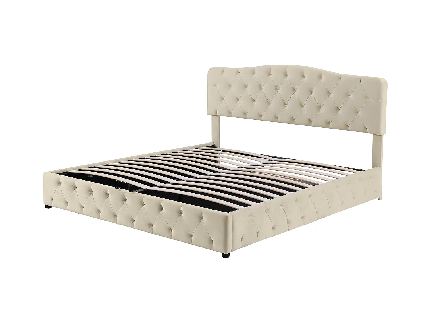 lit coffre adulte 180x200cm beige en velour, tête de lit réglable en hauteur, sans matelas