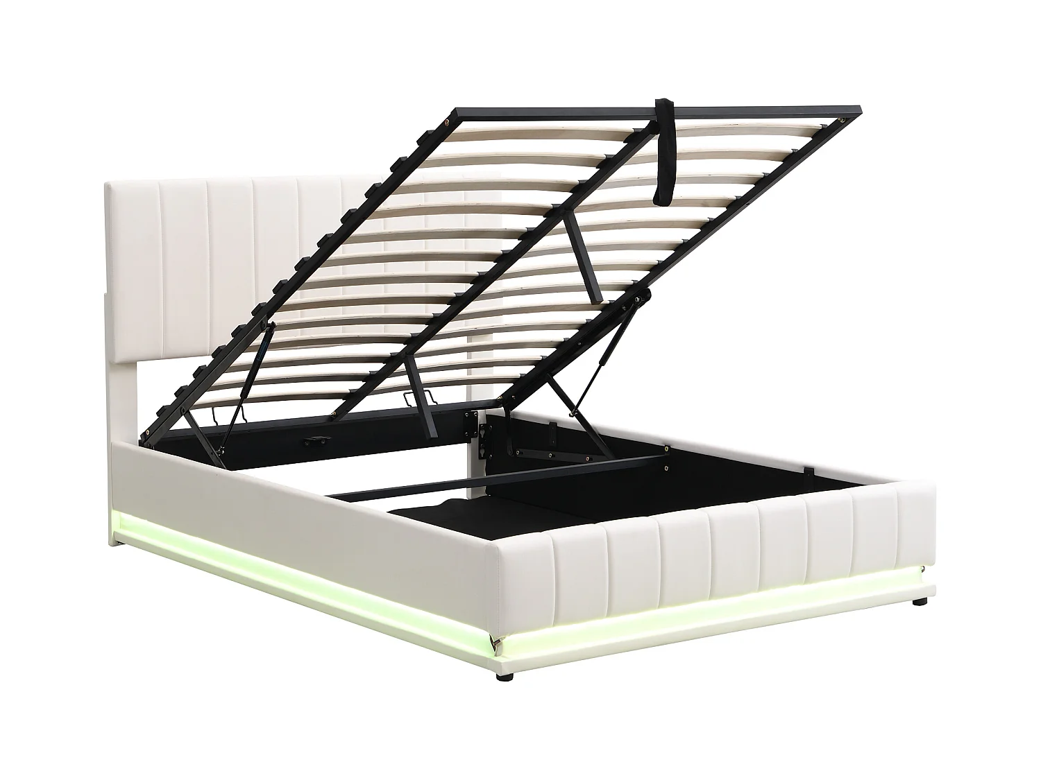 Lit coffre adulte140x200cm, LED, lit adulte double, tête de lit réglable en hauteur, sans matelas, blanc