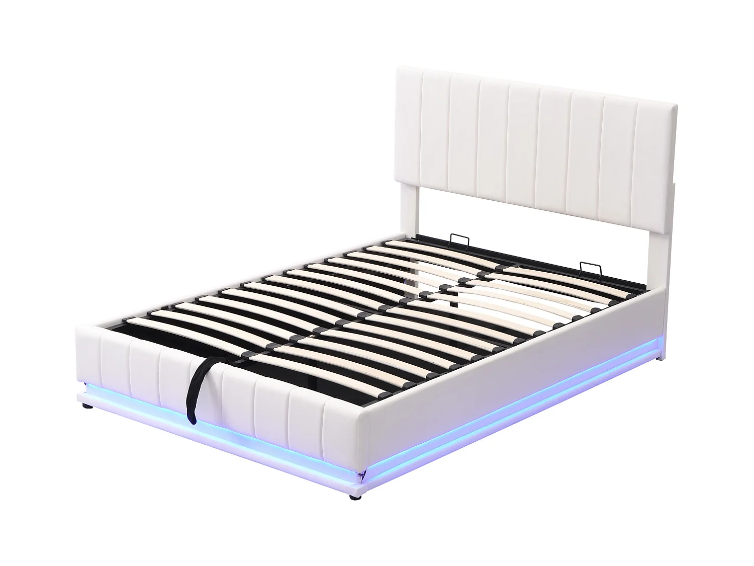 Lit coffre adulte140x200cm, LED, lit adulte double, tête de lit réglable en hauteur, sans matelas, blanc