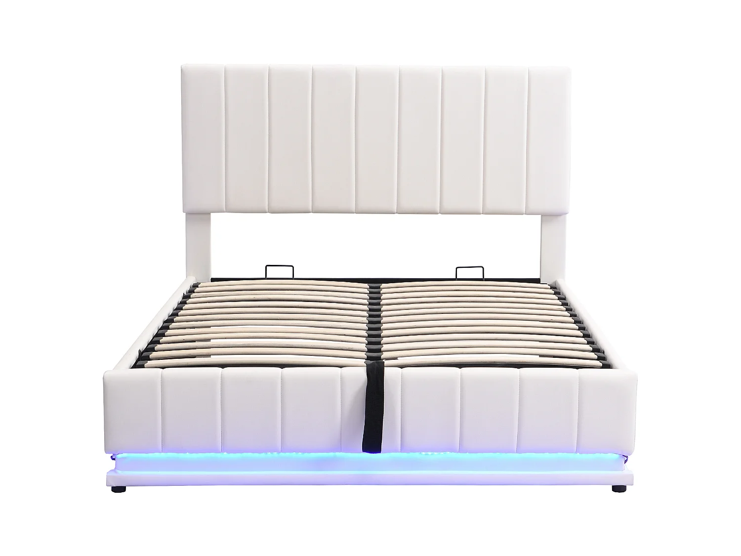 Lit coffre adulte140x200cm, LED, lit adulte double, tête de lit réglable en hauteur, sans matelas, blanc