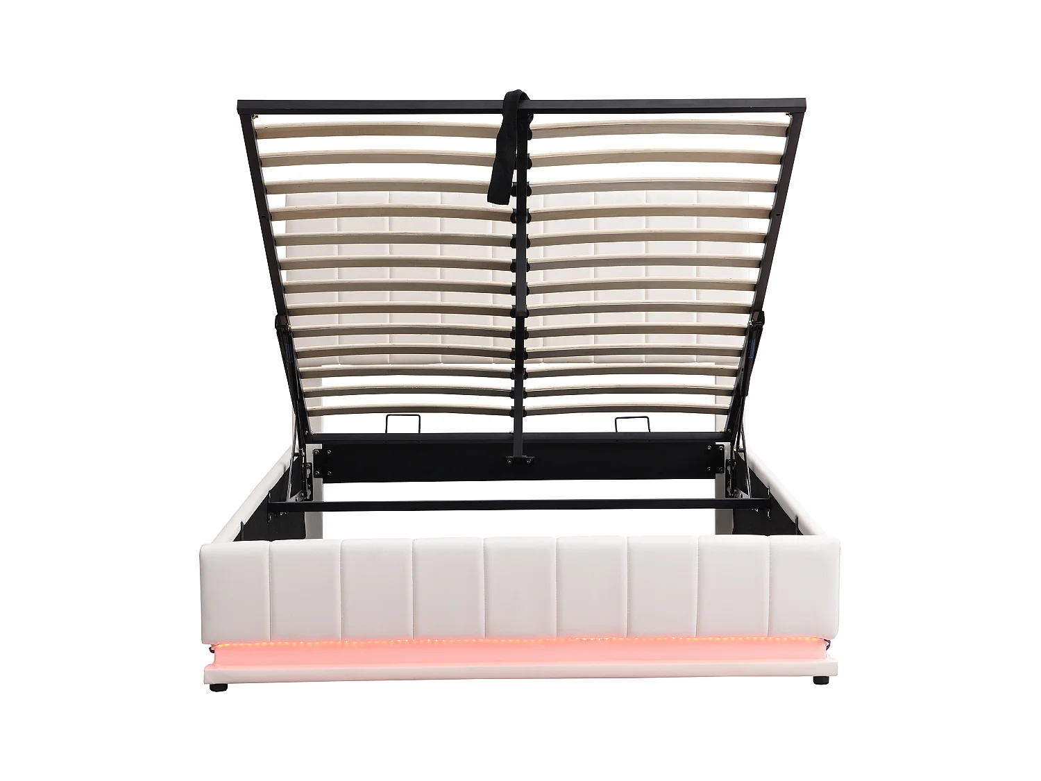 Lit coffre adulte140x200cm, LED, lit adulte double, tête de lit réglable en hauteur, sans matelas, blanc