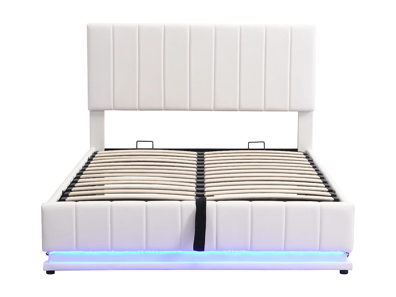 Lit coffre adulte140x200cm, LED, lit adulte double, tête de lit réglable en hauteur, sans matelas, blanc