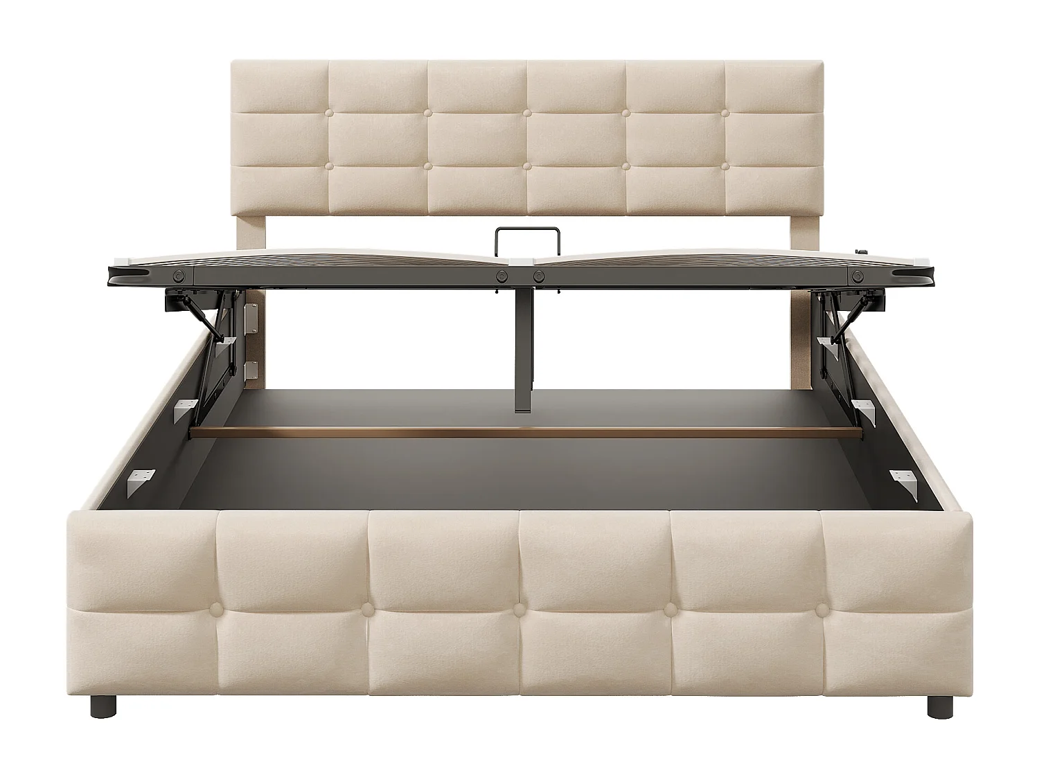 Lit coffre adulte 180x200cm, tissu velours hollandais, sommier à lattes, sans matelas, beige