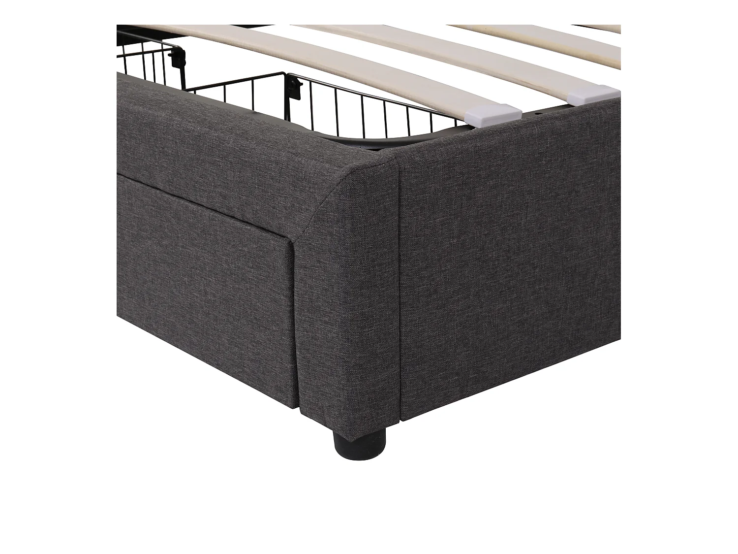Lit coffre adulte 180x200cm avec LED et 2 tiroirs, lin, gris, sans matelas