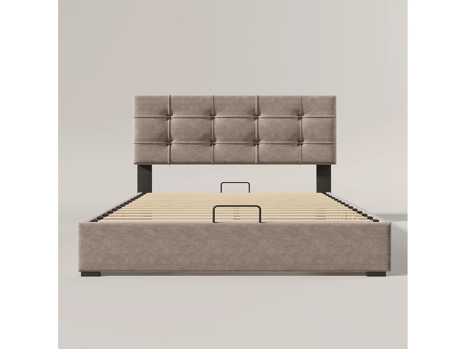 Cama con almacenaje 140x200 cm gris claro en terciopelo, cabecero ajustable en altura, sin colchón