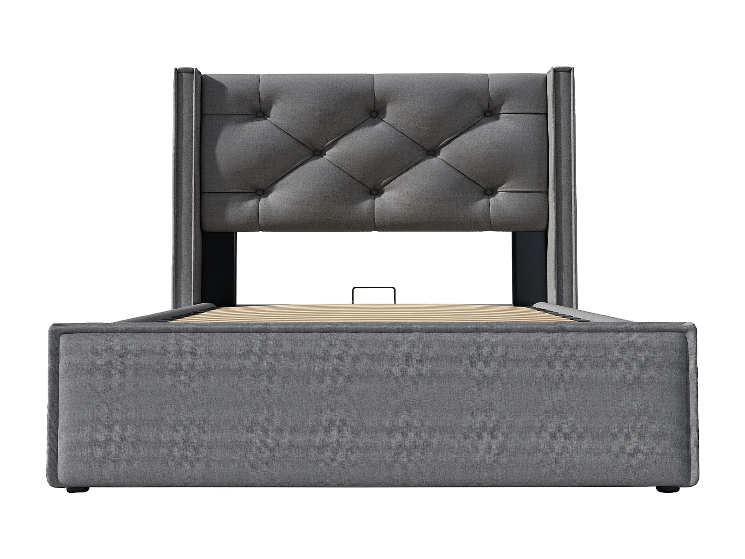 Opbergbed 90x200cm in grijs katoen, met lattenbodem en opbergruimte, zonder matras