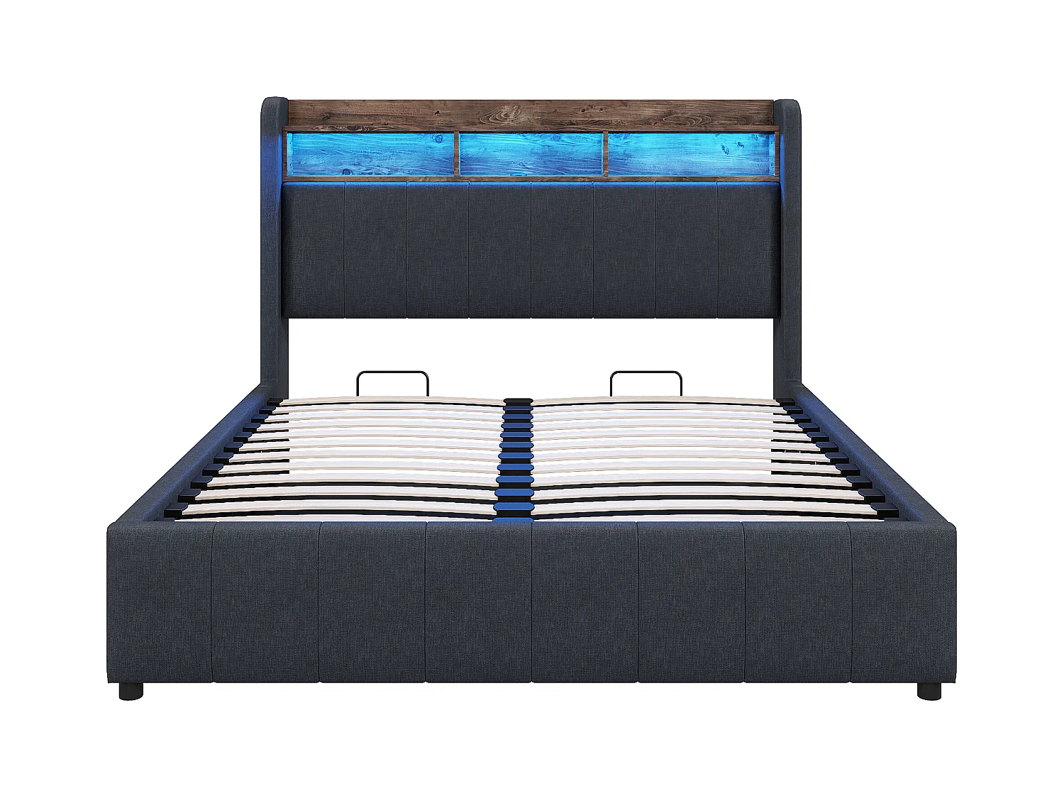 Tweepersoonsbed met opbergruimte 140x200 cm, met LED en USB Type-C, linnen grijs, zonder matras