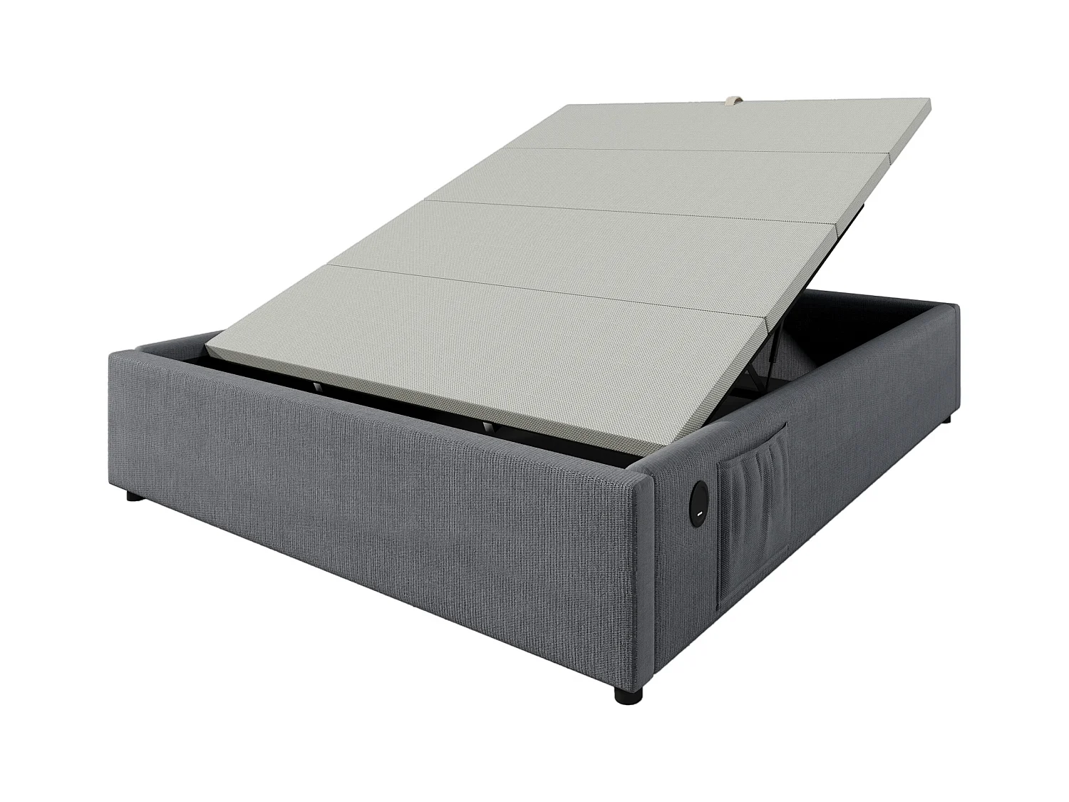 Lit coffre adulte 140x200cm sans Tête de lit, cotton et lin, gris, sans matelas