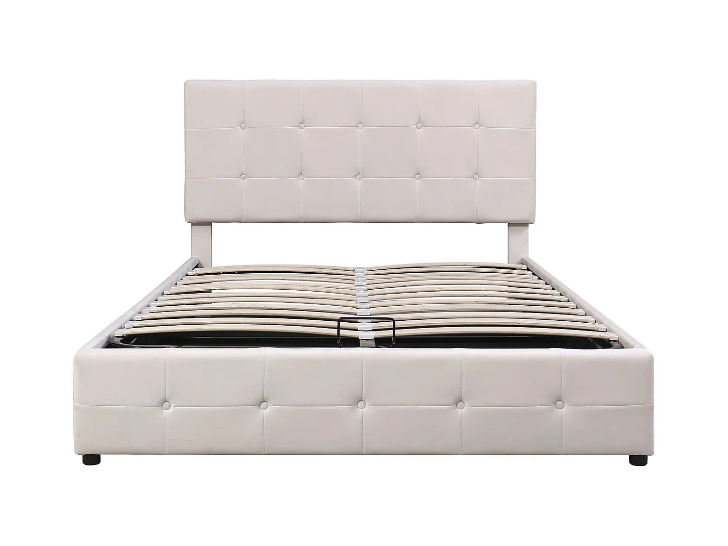 Lit coffre adulte 140x200cm blanc en velours, tête de lit réglable en hauteur, sans matelas