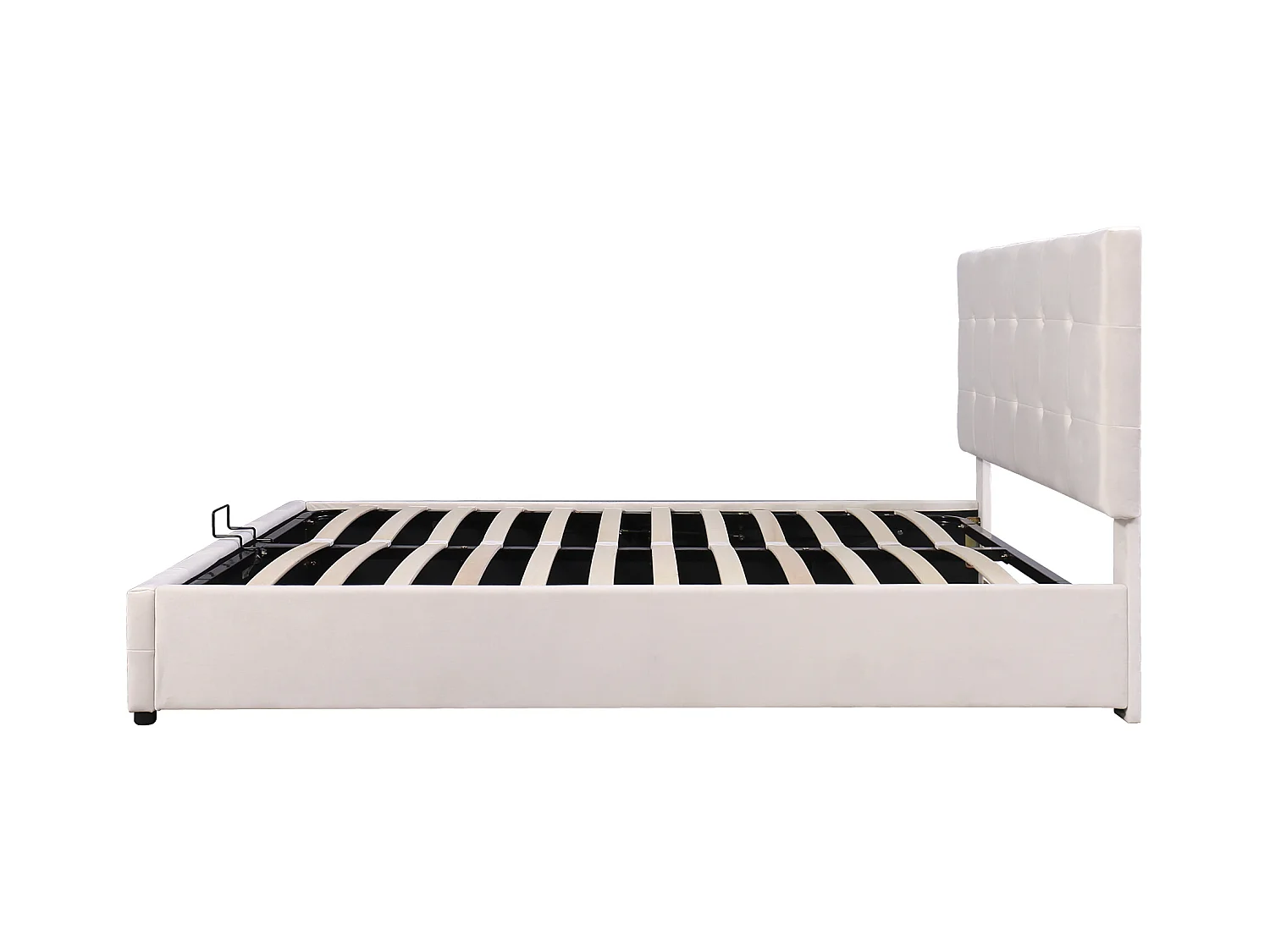 Lit coffre adulte 140x200cm blanc en velours, tête de lit réglable en hauteur, sans matelas