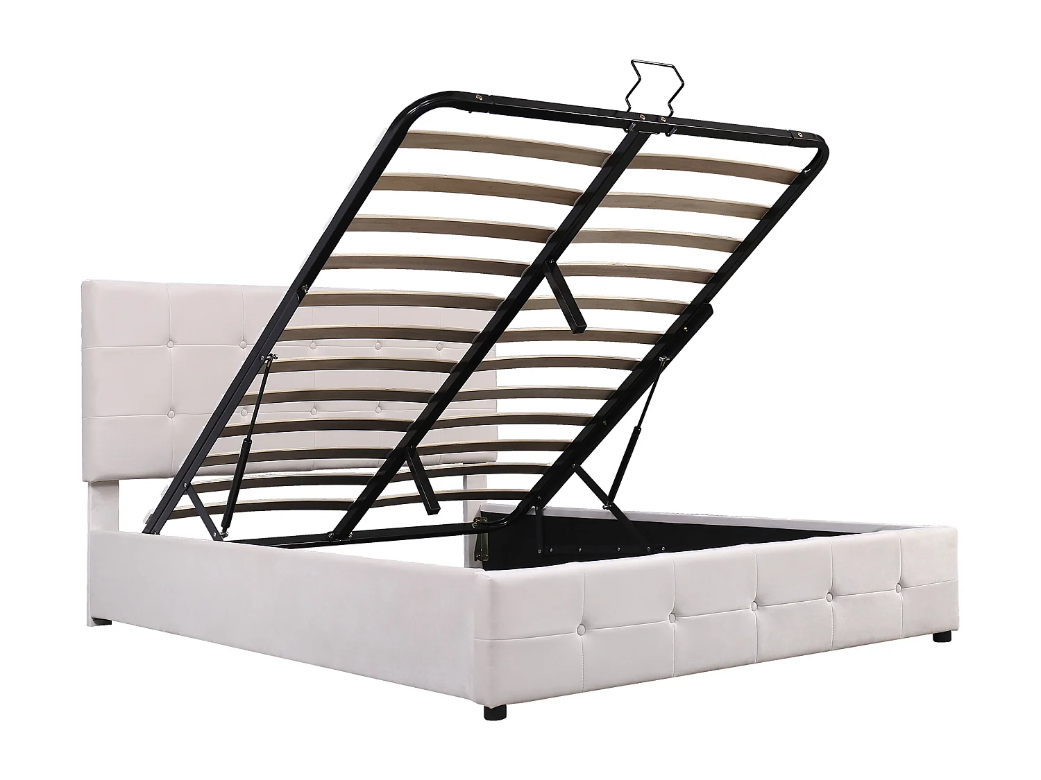 Cama com arrumação adulto 140x200 cm branca em veludo, cabeceira regulável em altura, sem colchão