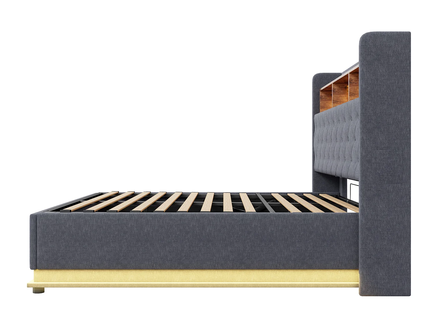 Lit coffre adulte 180x200cm avec LED et USB Type-C, lin, gris, sans matelas