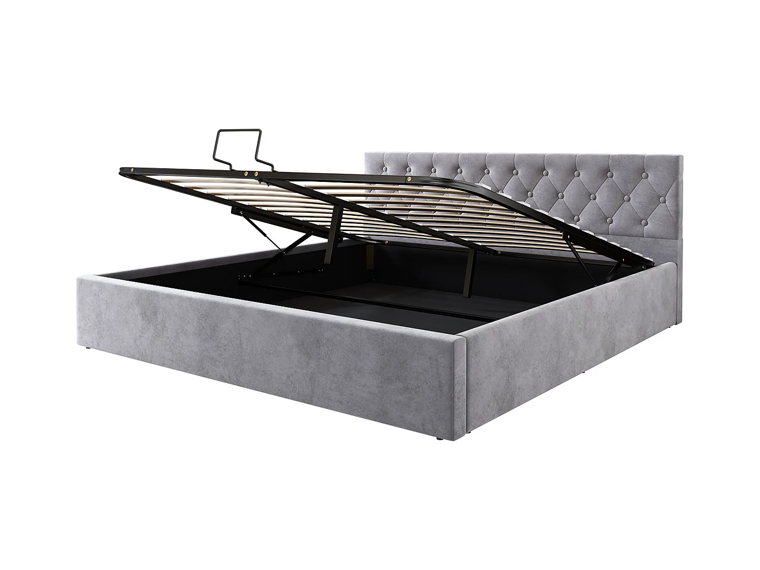 Lit coffre adulte 180x200cm avec Tête de lit Capitonné, velours gris, sans matelas