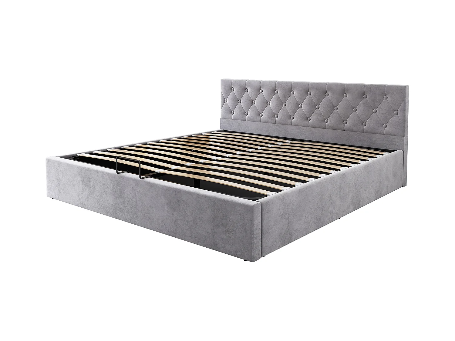 Lit coffre adulte 180x200cm avec Tête de lit Capitonné, velours gris, sans matelas