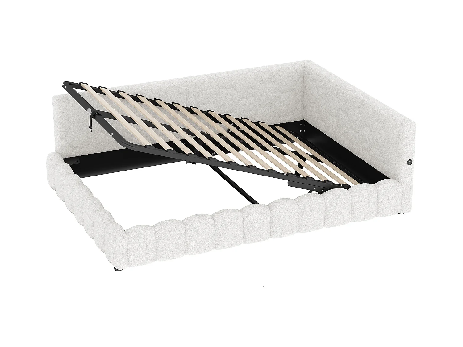 lit coffre enfant 140x200cm avec LED et USB Type-C，Canapé-lit en imitation laine blanc, sans matelas