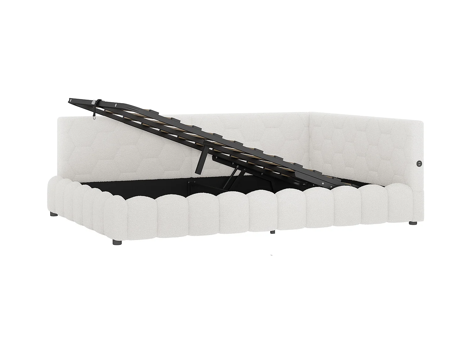 lit coffre enfant 140x200cm avec LED et USB Type-C，Canapé-lit en imitation laine blanc, sans matelas