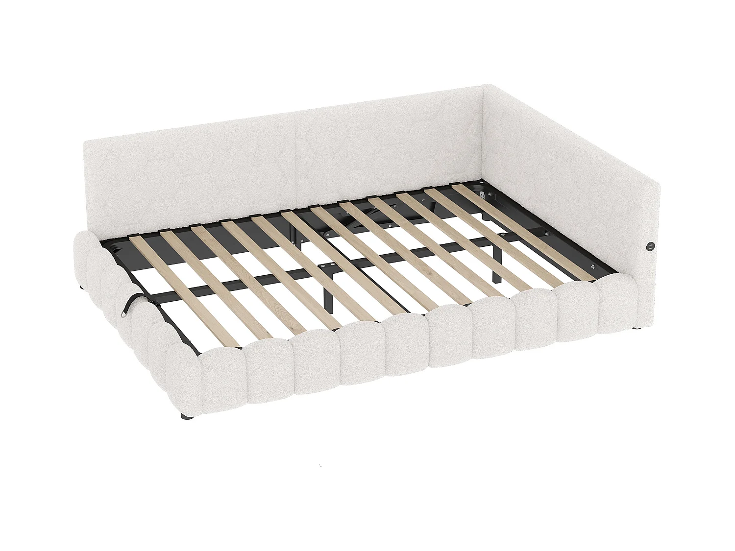 lit coffre enfant 140x200cm avec LED et USB Type-C，Canapé-lit en imitation laine blanc, sans matelas