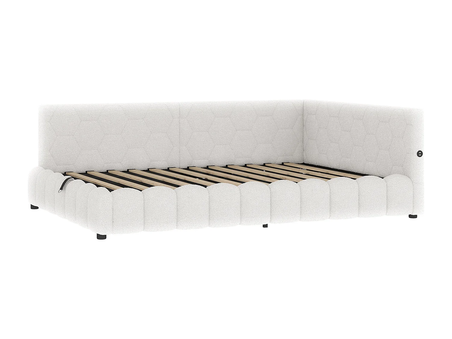 lit coffre enfant 140x200cm avec LED et USB Type-C，Canapé-lit en imitation laine blanc, sans matelas