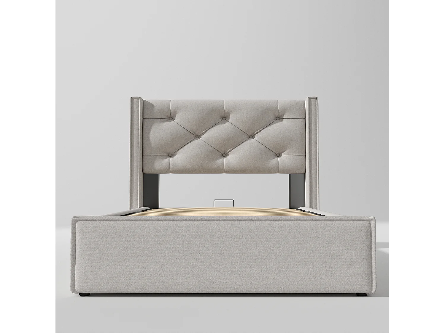 Lit coffre 90x200cm en cotton avec espace de rangement, gris clair, Sommier à lattes, sans matelas