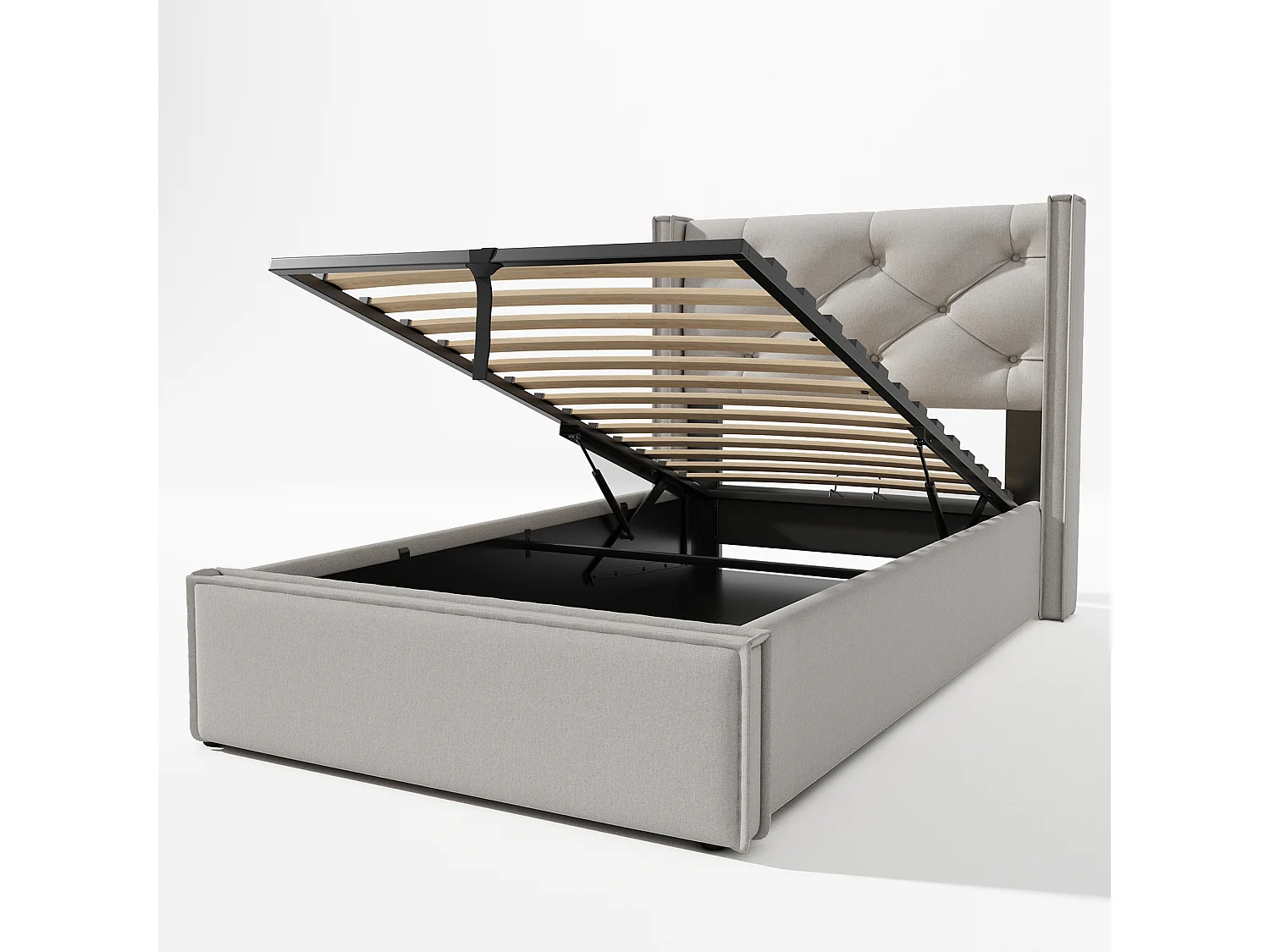 Lit coffre 90x200cm en cotton avec espace de rangement, gris clair, Sommier à lattes, sans matelas