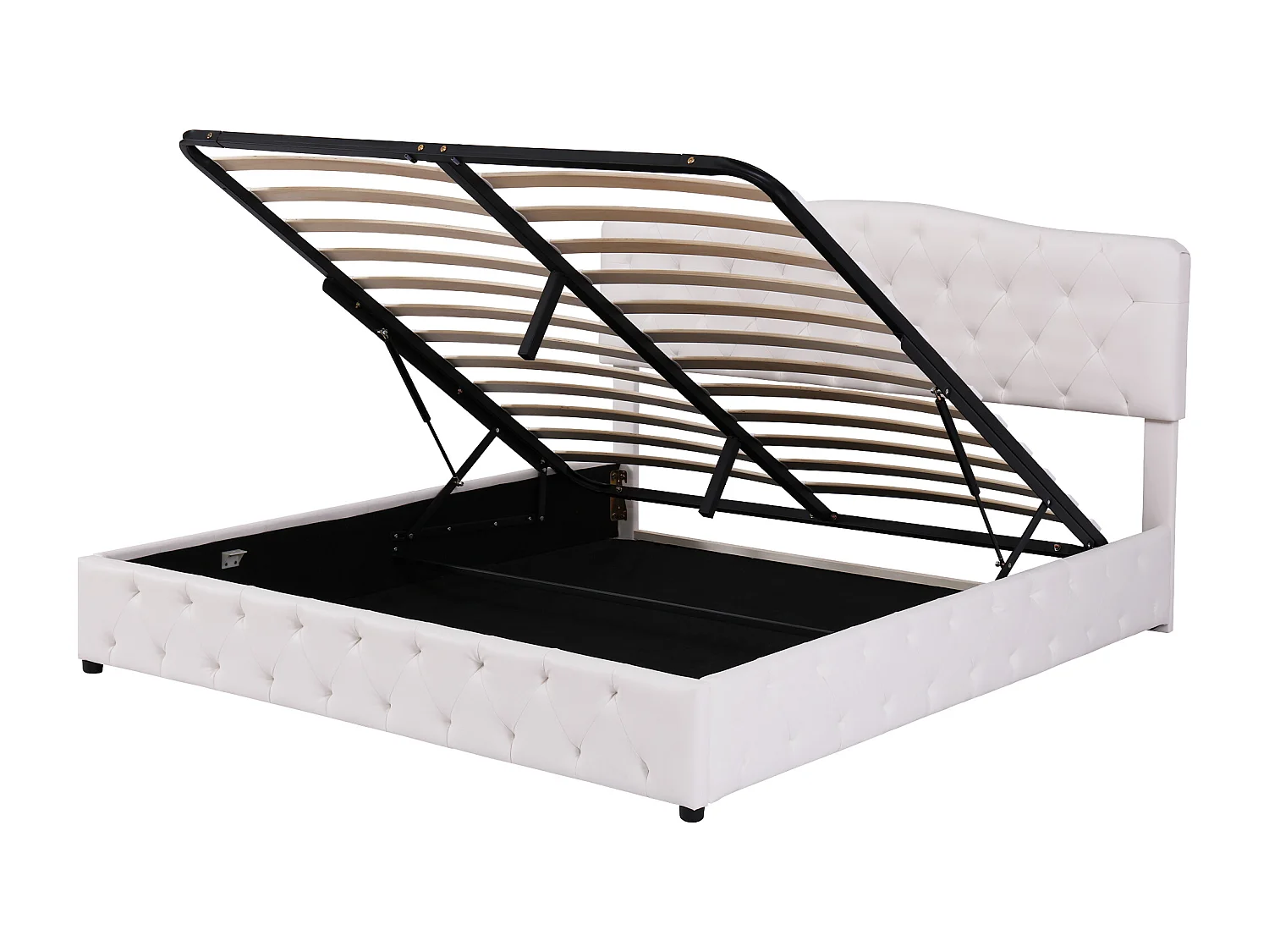 lit coffre adulte 180x200cm blanc, tête de lit réglable en hauteur, PU, sans matelas