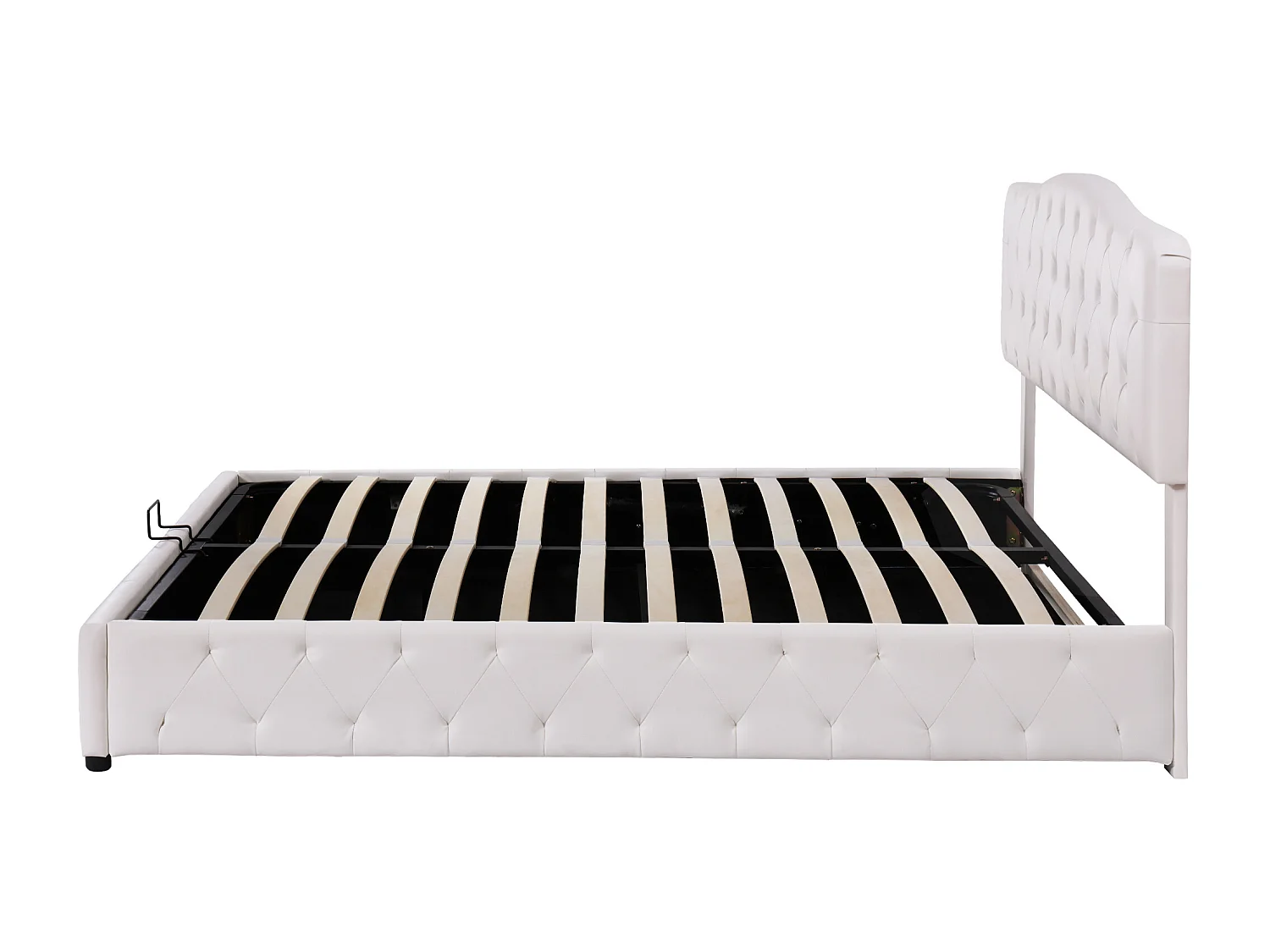 lit coffre adulte 180x200cm blanc, tête de lit réglable en hauteur, PU, sans matelas