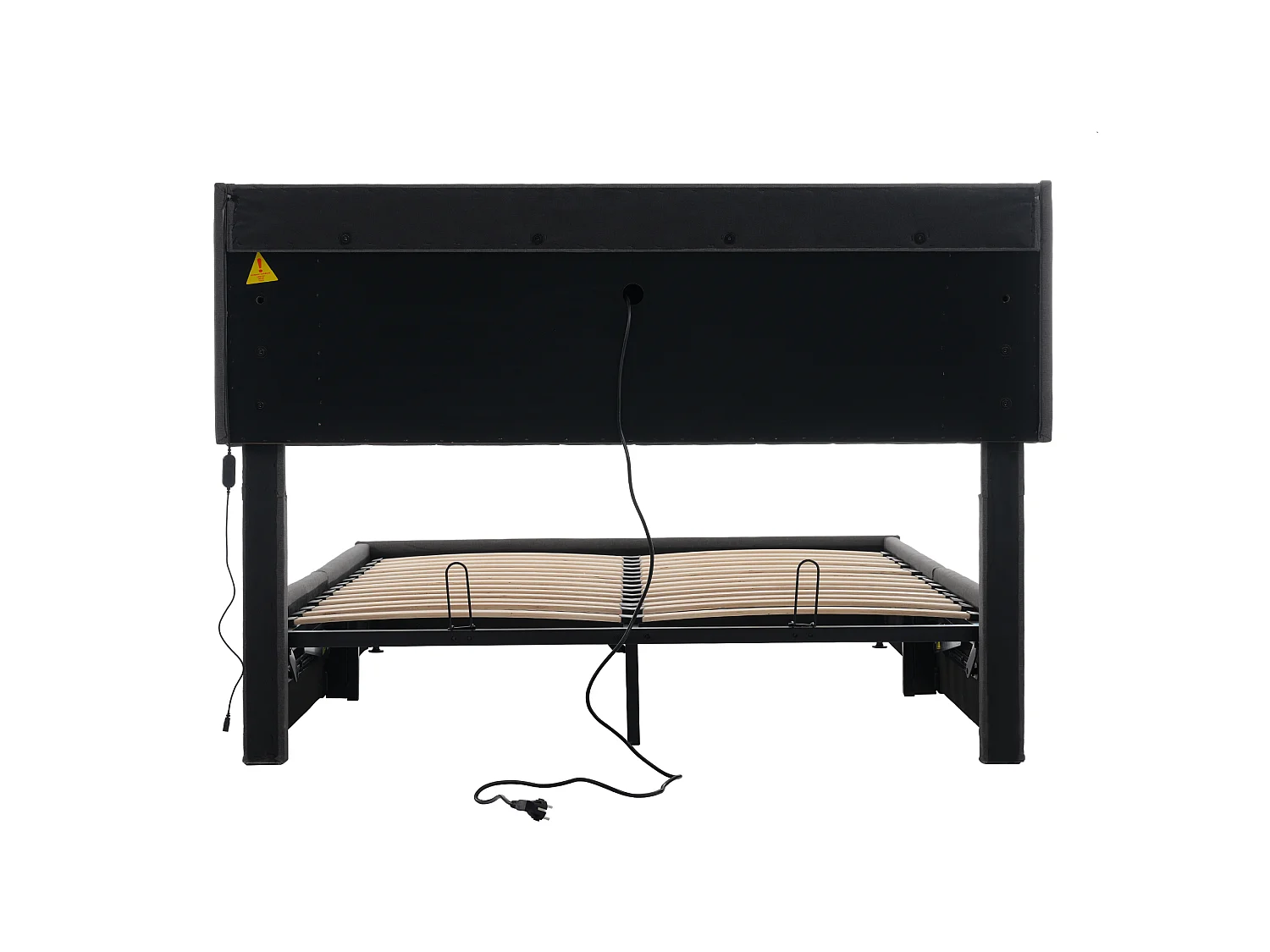 Vuxensäng med förvaring 160x200cm med LED och USB Type-C, linne, grå, madrass ingår ej