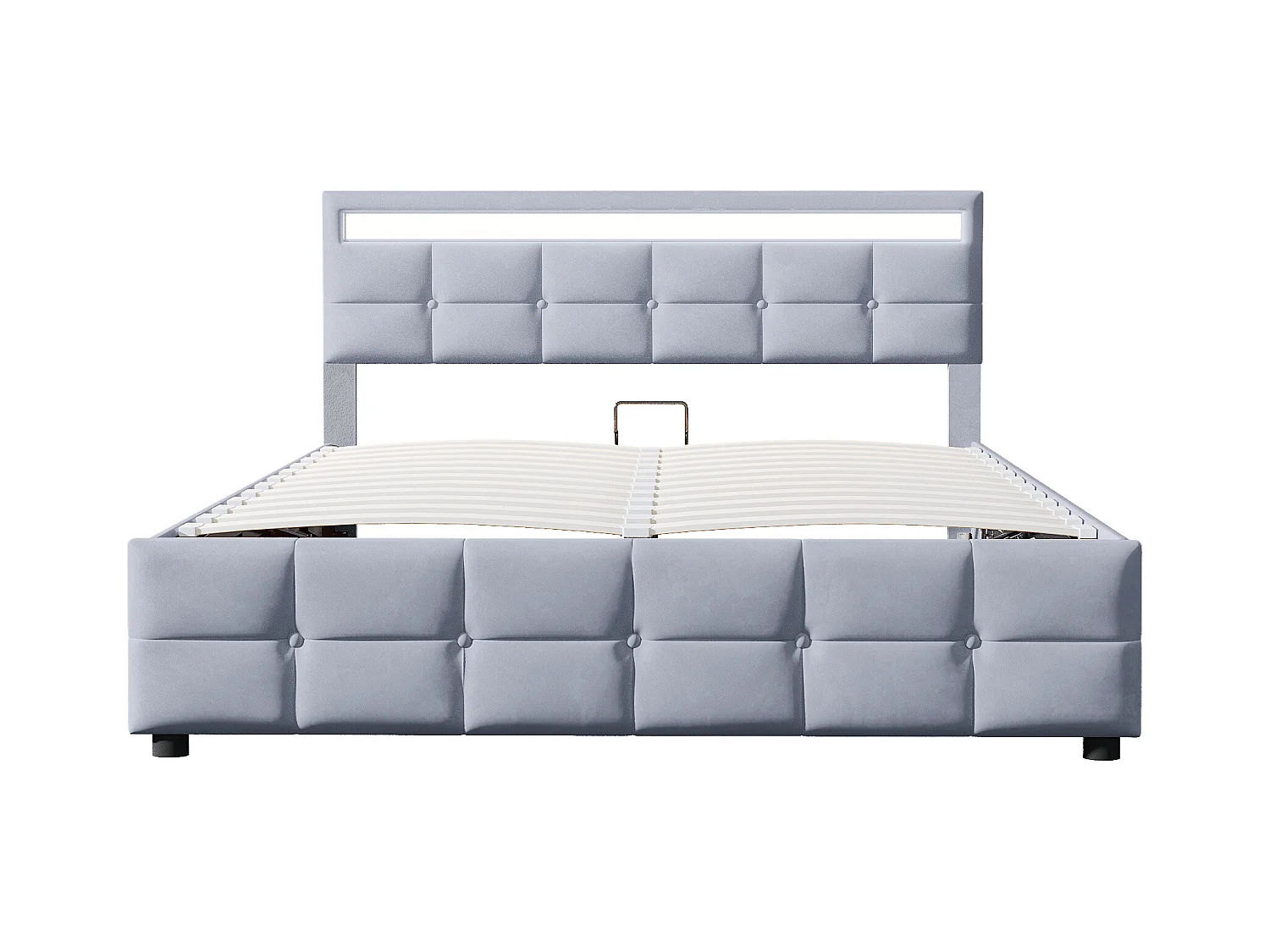 Lit coffre adulte 180x200cm gris avec LED en tissu velours hollandais, sans matelas