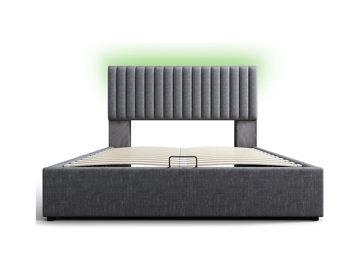 Lit coffre adulte 140x200cm avec LED et USB Type-C, lin, gris, sans matelas