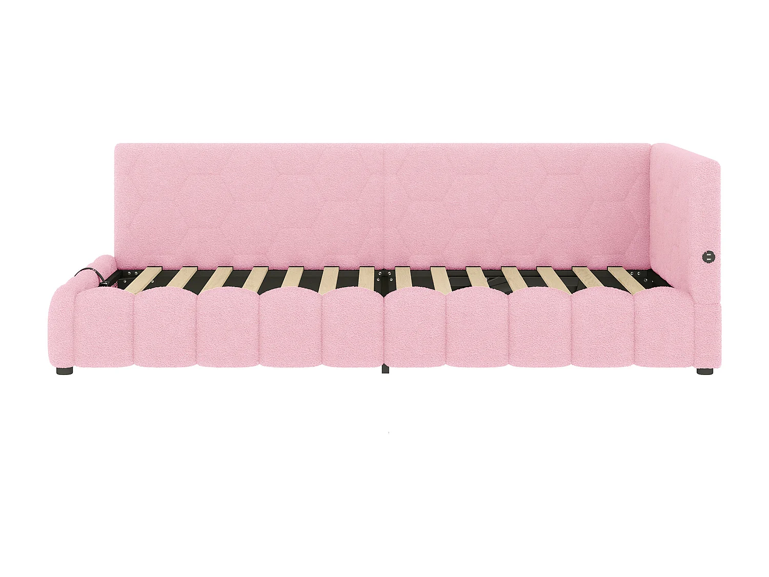 lit coffre enfant 90x200cm avec LED et USB Type-C，Canapé-lit en imitation laine rose, sans matelas