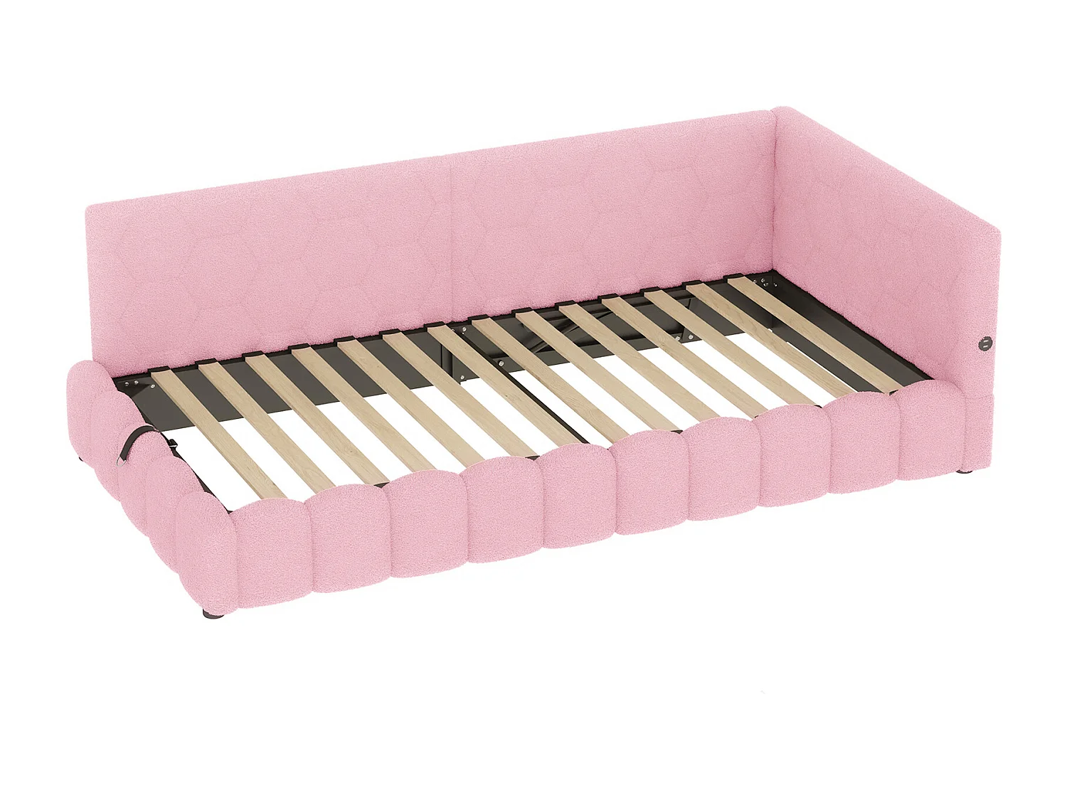 lit coffre enfant 90x200cm avec LED et USB Type-C，Canapé-lit en imitation laine rose, sans matelas